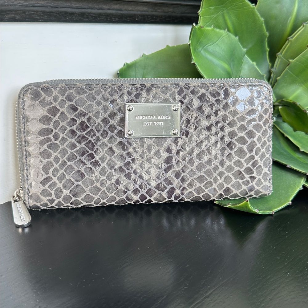 Michael Kors Genuine Leather Python Embossed Zip-… - image 1